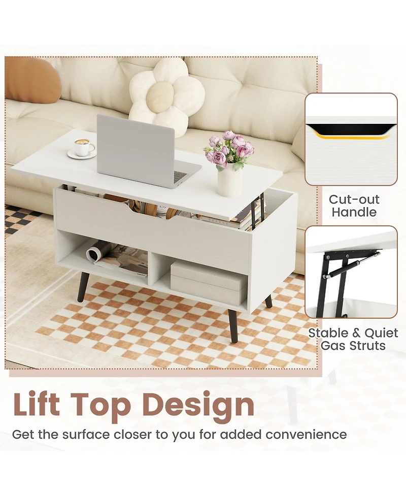 Slickblue Coffee Table Lift Top Hidden Storage 2 Open Shelves