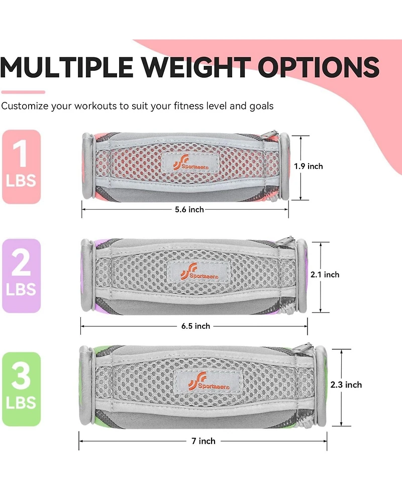 Sportneer Hand Weights for Women Set of 6 with 1 2 3 lb Pair Soft Dumbbells Hand Strap for Home Workout Running Physical Therapy Aerobics