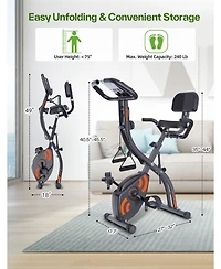 Sportneer Foldable Stationary Bike 4 in 1 Indoor Cycling with 16 Level Magnetic Resistance Arm Band Pvc Floor Mat for Home Gym Workout