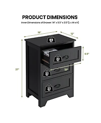 sumyeg 3 Drawers End Storage Wood Side Nightstand