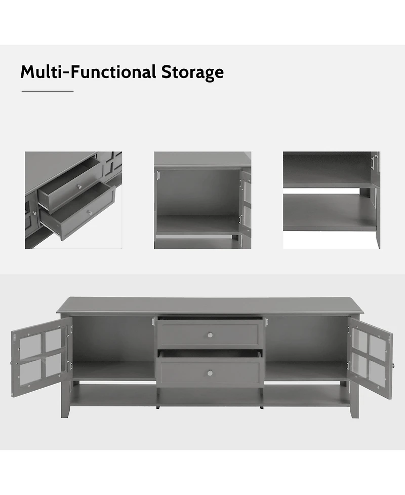 Rainsken Farmhouse Tv Stand for TVs , Wood Entertainment Center with 2 Storage Cabinets, 2 Drawers and Open Shelf for Living Room