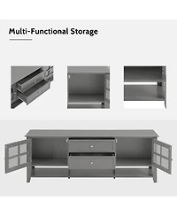 Rainsken Farmhouse Tv Stand for TVs , Wood Entertainment Center with 2 Storage Cabinets, 2 Drawers and Open Shelf for Living Room