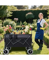 Mondawe 300L Xl Folding Storage Wagon Utility Cart with All Terrain Wheels, Brakes and Cup Holders