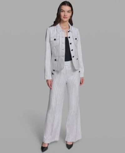Karl Lagerfeld Paris Womens Striped Collared Jacket Striped Sailor Pants