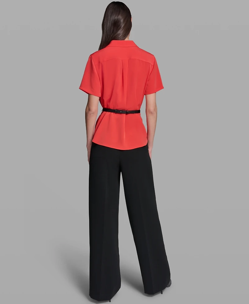 Karl Lagerfeld Paris Women's Belted Short-Sleeve Top