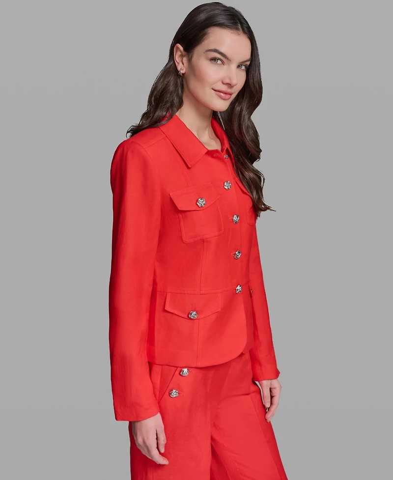 Karl Lagerfeld Paris Women's Pocket Detail Collared Jacket