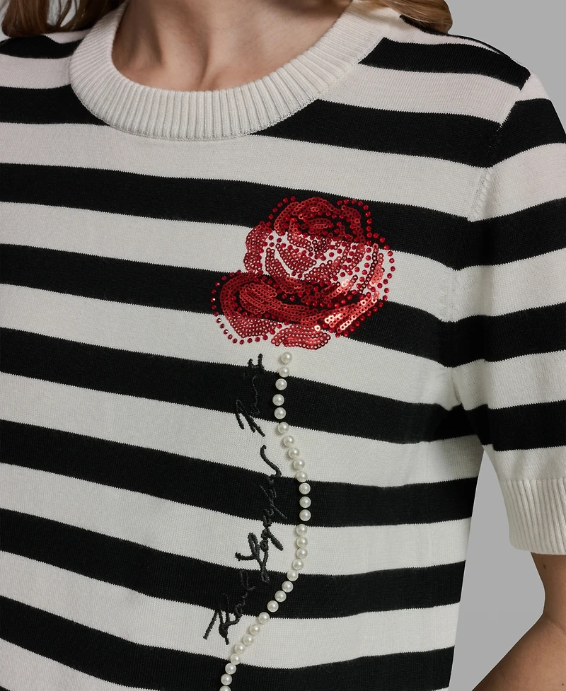 Karl Lagerfeld Paris Women's Striped Crewneck Sweater