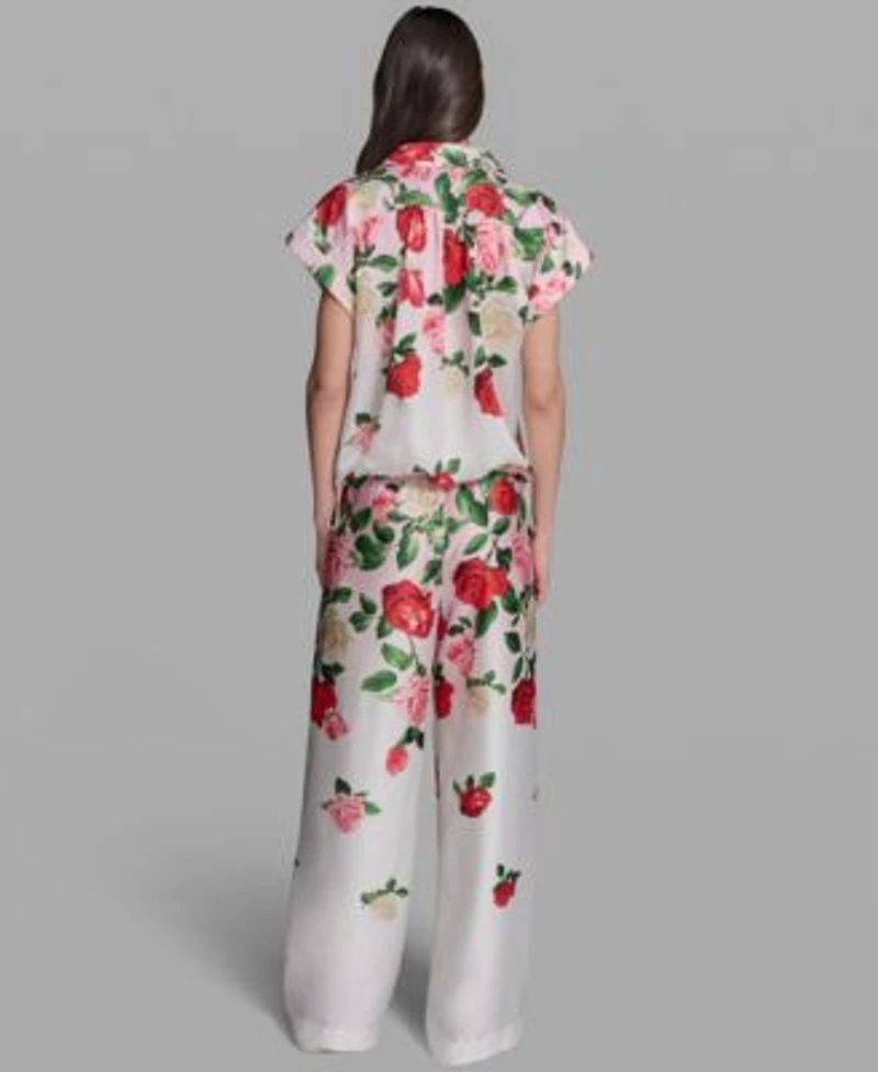 Karl Lagerfeld Paris Womens Printed Collared Top Printed Pull On Pants