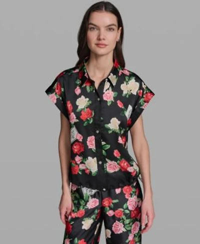 Karl Lagerfeld Paris Womens Printed Short Sleeve Top