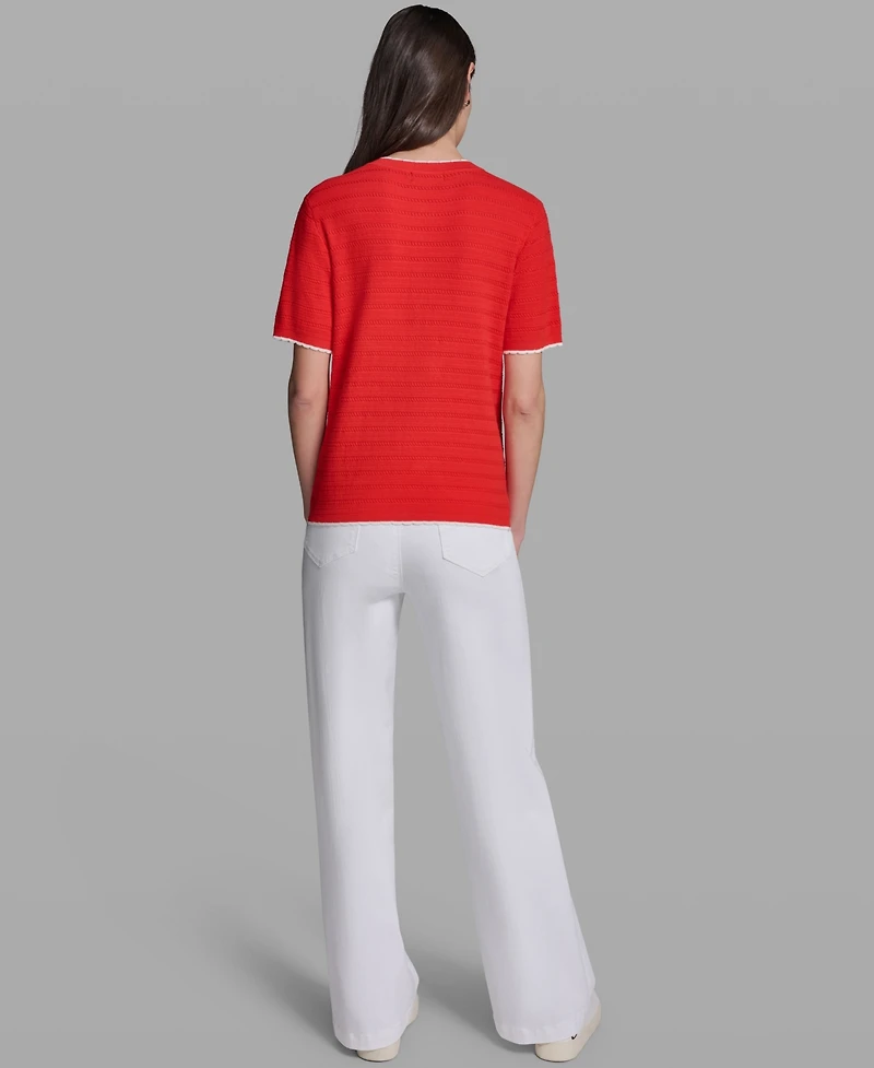 Karl Lagerfeld Paris Women's Contrast Trim Short-Sleeve Sweater