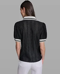 Karl Lagerfeld Paris Women's Collared Short-Sleeve Top