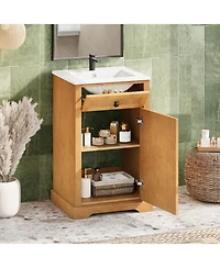Busdays 20-Inch Small Bathroom Vanity, Integrated Ceramic Sink with Soft-Close Door, Solid Wood Frame