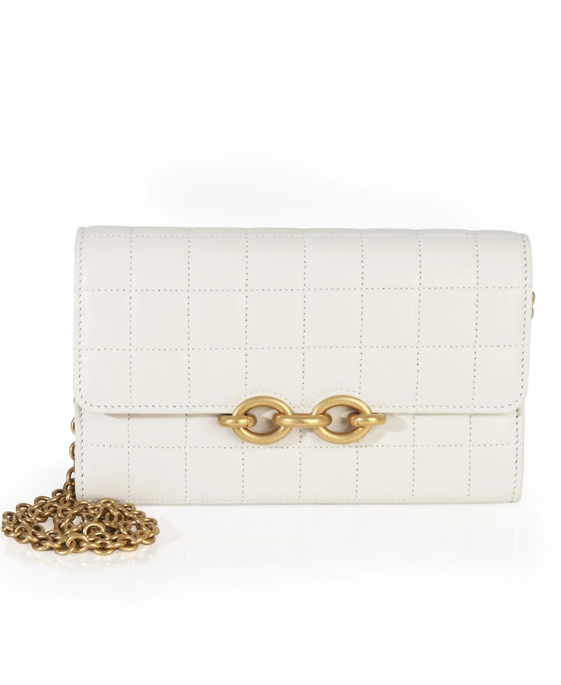 Pre-Owned Saint Laurent Crema Soft Calfskin Le Maillon Wallet On Chain