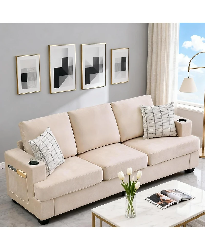 gaomon 89 Comfy Couches with Deep Seat, Modern 3-Seater Sofa Cup Holders and Side Storage Pockets for Living Room Apartment Lounge
