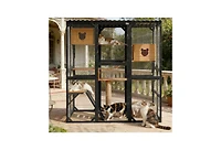 Zeus & Ruta Fir Wood Outdoor Cat Enclosure With Sleeping House Jumping Platforms And Secure Doors