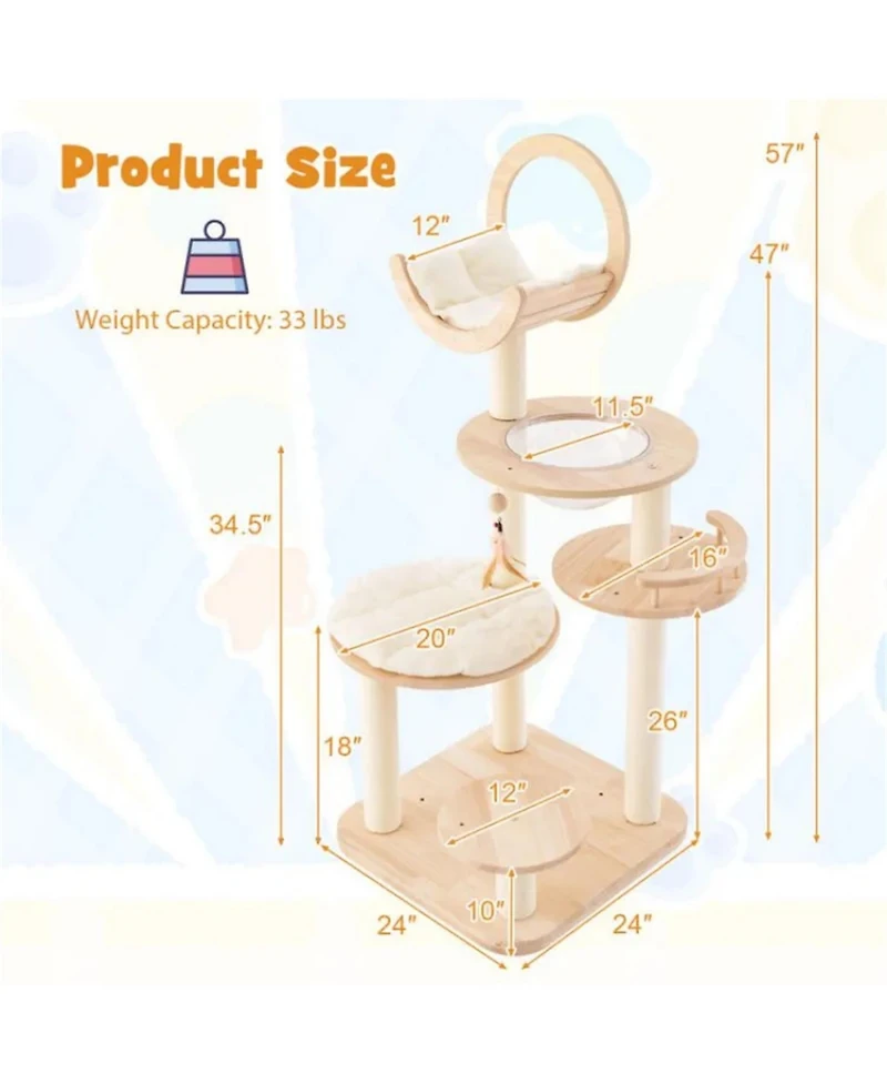 Zeus & Ruta 4 in 1 Wooden Cat Activity Center with Cozy Capsule Nest, Climbers and Scratcher for Indoor Kittens