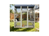 Zeus & Ruta 62.6" Outdoor Wooden Cat Enclosure with Waterproof Roof, Rust-Proof Wire, Lockable Access, Spacious Catio