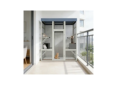 Zeus & Ruta 62.6" Outdoor Wooden Cat Enclosure with Waterproof Roof, Rust-Proof Wire, Lockable Access, Spacious Catio