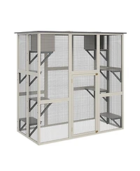 Zeus & Ruta Outdoor Weatherproof Cat Enclosure with Asphalt Roof 6 Platforms 2 Boxes Solid Wood Kennel Condo Playpen