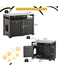 Zeus & Ruta Litter Box Enclosure with Hidden Plug 2 Doors Large Wooden Cat Washroom Bench