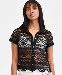Miken Women's Crochet Swim Cover Up Camp Shirt, Macy's Exclusive