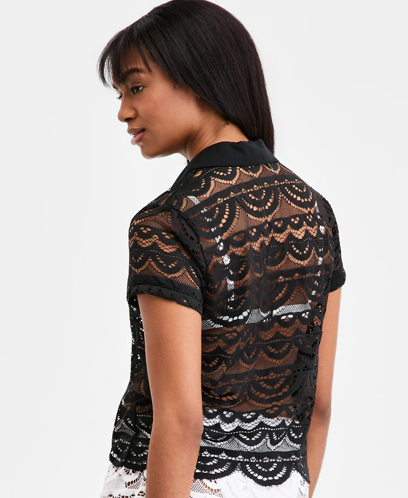 Miken Women's Crochet Swim Cover Up Camp Shirt, Macy's Exclusive