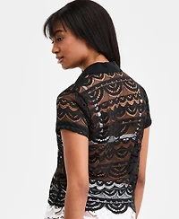 Miken Women's Crochet Swim Cover Up Camp Shirt, Macy's Exclusive