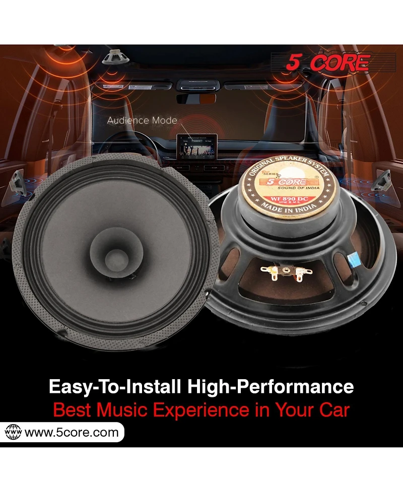 5 Core 8" Subwoofer 1000W Dual Cone Car Audio Sub Woofer 4 Ohm Deep Bass Replacement Loud Speaker