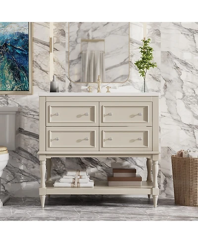 Busdays 36" Bathroom Vanity with Undermount Ceramic Sink, 4-Drawer Free Standing Cabinet, Solid Wood Frame,Finish