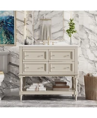 Busdays 36" Bathroom Vanity with Undermount Ceramic Sink, 4-Drawer Free Standing Cabinet, Solid Wood Frame,Finish