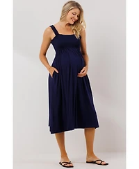 Hello Miz Maternity Smocked Bodice Sleeveless Dress with Ruffle Straps