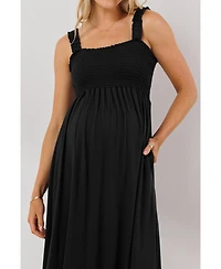 Hello Miz Maternity Smocked Bodice Sleeveless Dress with Ruffle Straps