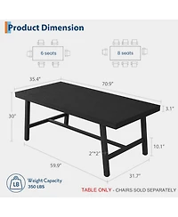 homfan Industrial Dining Table for 6-8, 70.87'' Rectangular Table, Black Metal Frame, Rustic Wood Top, Modern Furniture Home, Living Room, Patio