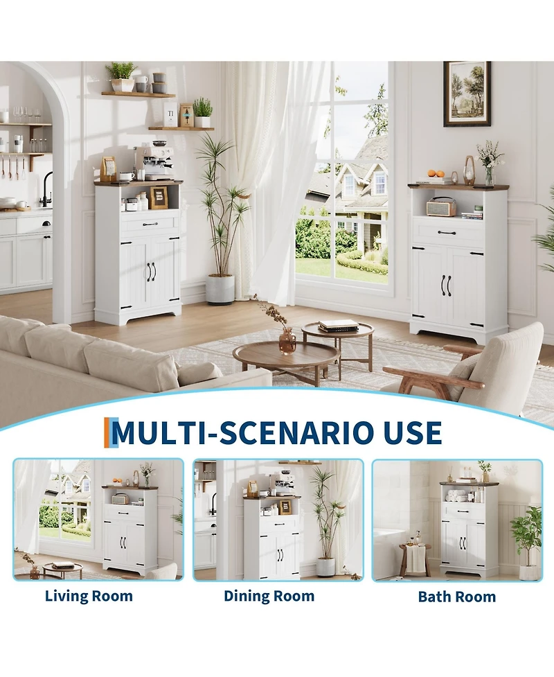 homfan Farmhouse Bathroom Cabinets Set of 2 - Wooden Furniture with Doors and Drawers - Freestanding Storage Unit for Bathroom, Kitchen, Living Room