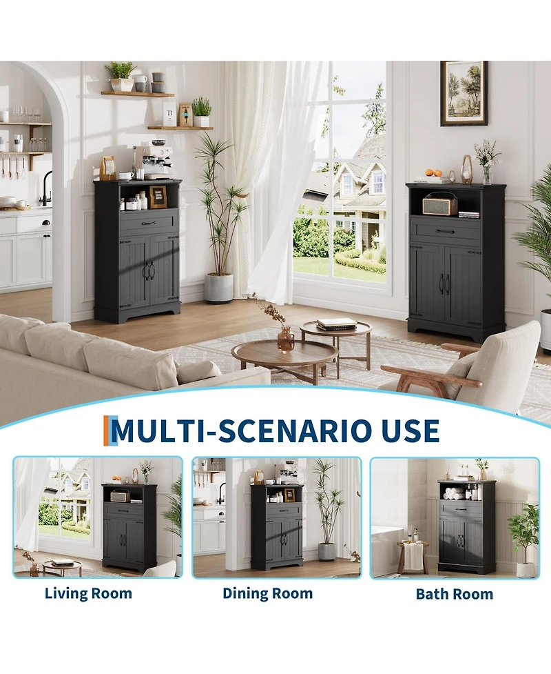 homfan Farmhouse Bathroom Cabinets Set of 2 - Wooden Furniture with Doors and Drawers Freestanding Storage Unit for Bathroom, Kitchen, Living Room