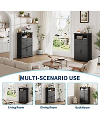 homfan Farmhouse Bathroom Cabinets Set of 2 - Wooden Furniture with Doors and Drawers Freestanding Storage Unit for Bathroom, Kitchen, Living Room