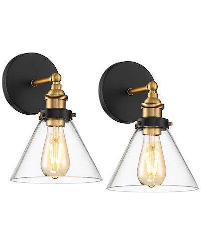 360 Lighting Burke Industrial Wall Light Sconces Set of 2, Hardwire Fixture Clear Glass for Bathroom Hallway