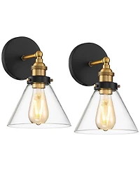 360 Lighting Burke Industrial Wall Light Sconces Set of 2, Hardwire Fixture Clear Glass for Bathroom Hallway
