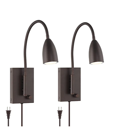360 Lighting Lido Adjustable Gooseneck Bronze Plug-In Wall Reading Light Set of 2