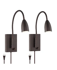360 Lighting Lido Adjustable Gooseneck Bronze Plug-In Wall Reading Light Set of 2