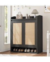 gaomon 5-Tier Wooden Shoe Cabinet with 2 Rattan Doors and Adjustable Shelves