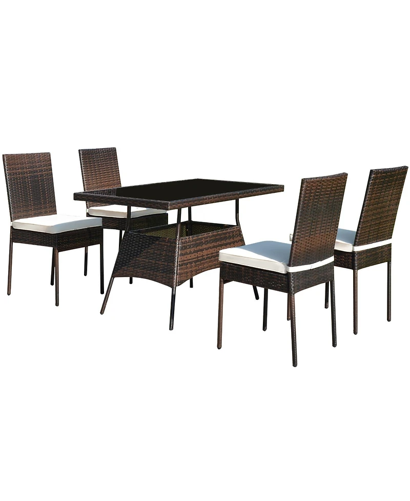 Gymax 10 Pcs Rattan Dining Set w/ Glass Table and High Back Chair Patio Mix Brown