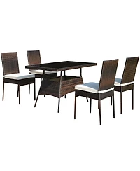 Gymax 10 Pcs Rattan Dining Set w/ Glass Table and High Back Chair Patio Mix Brown