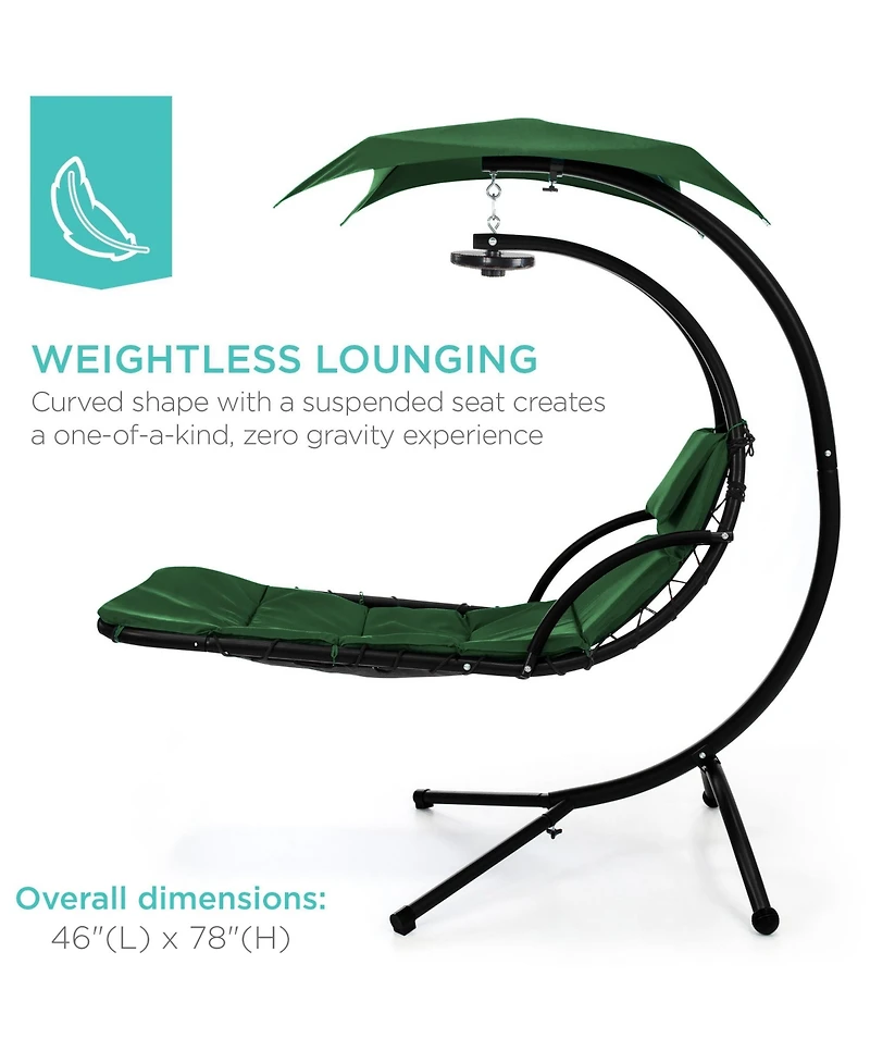 Best Choice Products Hanging Led-Lit Curved Chaise Lounge Chair for Backyard, Patio w/ Pillow, Canopy, Stand