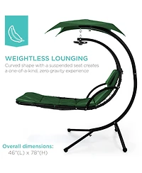 Best Choice Products Hanging Led-Lit Curved Chaise Lounge Chair for Backyard, Patio w/ Pillow, Canopy, Stand