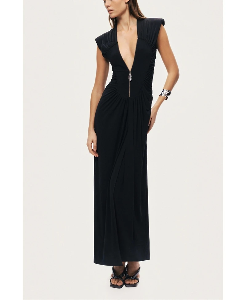 Nocturne Women's Ruched Deep V-Neck Maxi Dress