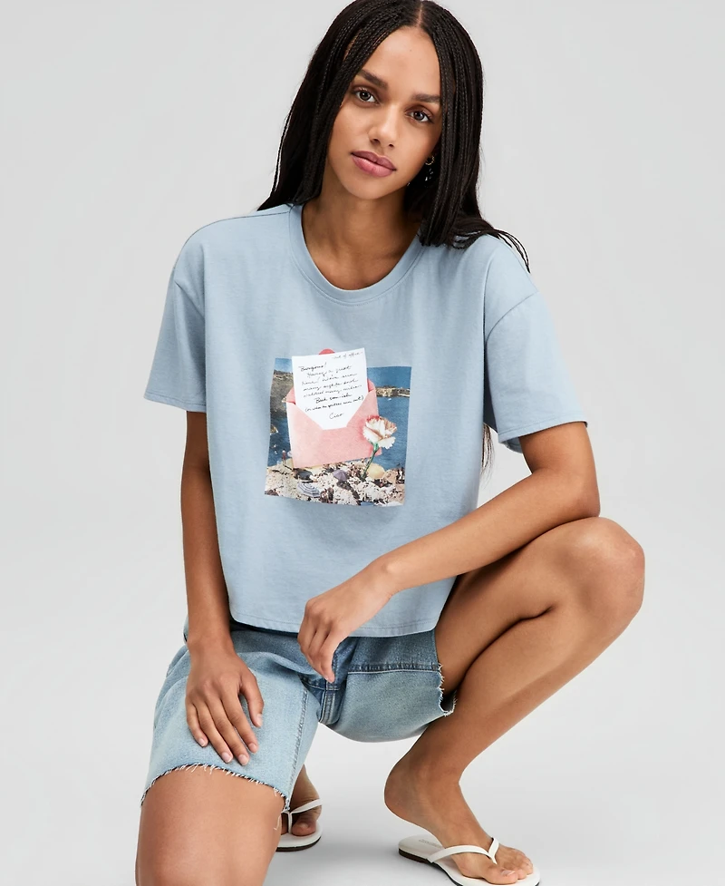 And Now This Women's Postcard Graphic Cropped T-Shirt, Macy's Exclusive