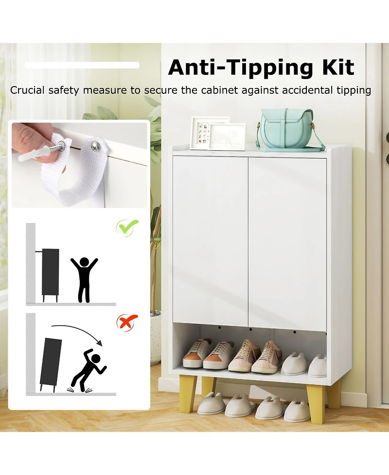 Gouun 5-Tier Shoe Cabinet with Faux Marble Countertop and Flat Tilting Shelves