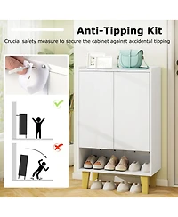 Gouun 5-Tier Shoe Cabinet with Faux Marble Countertop and Flat Tilting Shelves