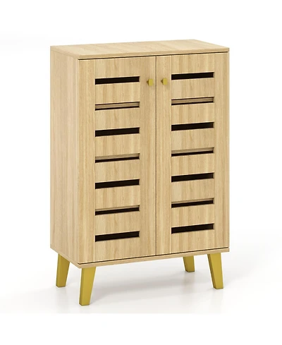 Gouun 4-Tier Modern Freestanding Wooden Shoe Cabinet with Doors and Removable Shelves